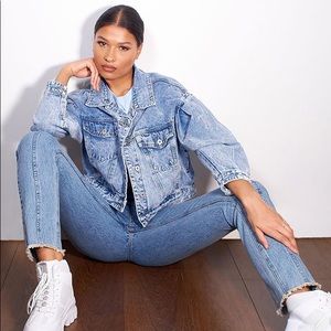 NWT cropped denim boyfriend jacket